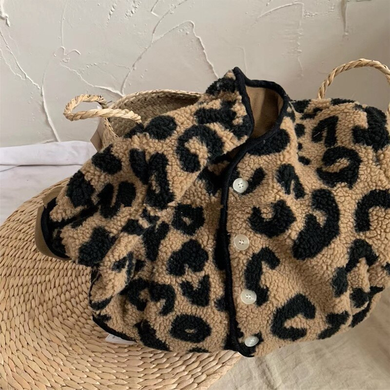 Toddler Girls ar garām piedurknēm Ikdienišķa Flīsa Mīlīgs Leopards Ziemas un Rudens Kokvilnas jaka Bērnu Siltas Modes Mētelis Apģērbs