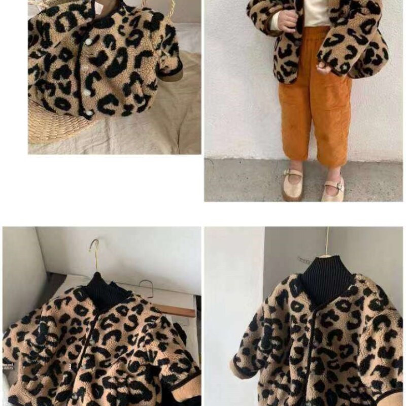 Toddler Girls ar garām piedurknēm Ikdienišķa Flīsa Mīlīgs Leopards Ziemas un Rudens Kokvilnas jaka Bērnu Siltas Modes Mētelis Apģērbs