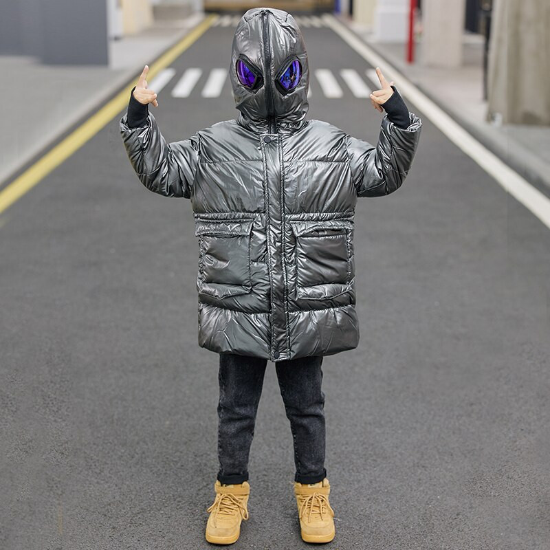 2021-es téli dzseki szemüveggel a kapucniban fiúknak Vízálló fényes gyerekkabát 4-13 éves gyerekeknek tizenéves felsőruházat, meleg Parka