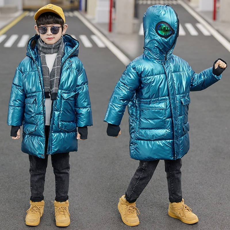 2021-es téli dzseki szemüveggel a kapucniban fiúknak Vízálló fényes gyerekkabát 4-13 éves gyerekeknek tizenéves felsőruházat, meleg Parka