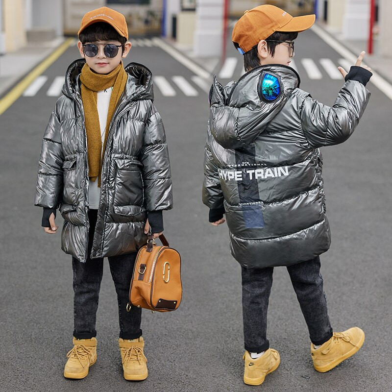 2021-es téli dzseki szemüveggel a kapucniban fiúknak Vízálló fényes gyerekkabát 4-13 éves gyerekeknek tizenéves felsőruházat, meleg Parka