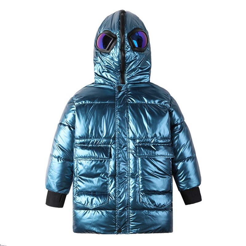 2021-es téli dzseki szemüveggel a kapucniban fiúknak Vízálló fényes gyerekkabát 4-13 éves gyerekeknek tizenéves felsőruházat, meleg Parka