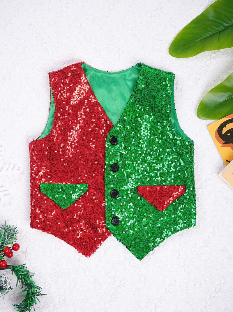 Fiú flitteres karácsonyi mellény Halloween tematikus buli varázscirkusz show Cosplay jelmez kórus jazz táncszínpadi előadó mellény