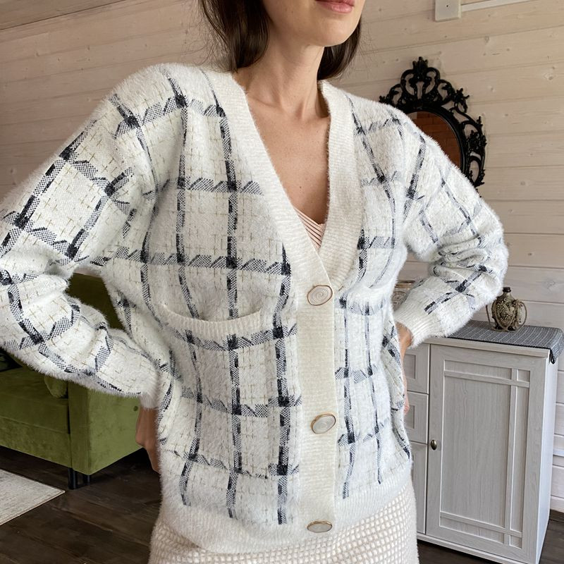 GIGOGOU Sieviešu jaciņa džemperis, imitācija kašmira ūdeles trikotāžas džemperis, augšējais rūts CHIC sieviešu ziemas siltie mēteļi jaka