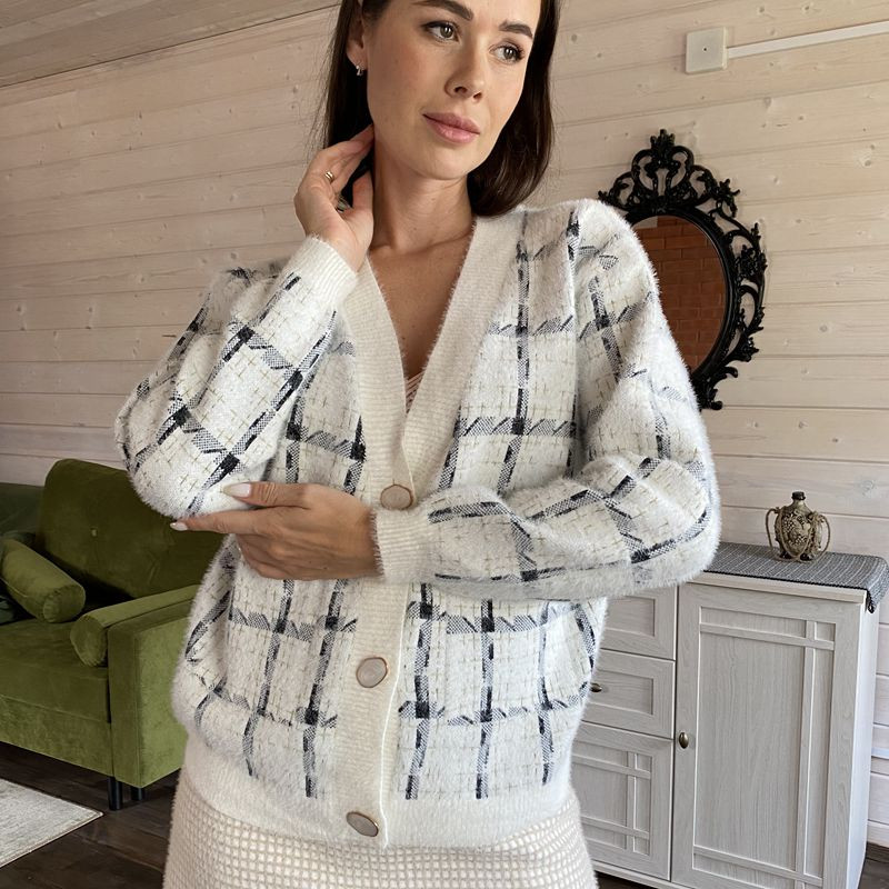 GIGOGOU Sieviešu jaciņa džemperis, imitācija kašmira ūdeles trikotāžas džemperis, augšējais rūts CHIC sieviešu ziemas siltie mēteļi jaka