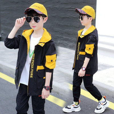 Pavasara rudens zēnu jaka ar kapuci Skolas apģērbi gari bērnu topi vējjakas zēnu ūdensnecaurlaidīgi apģērbi ar piedurknēm 4–14 gadi