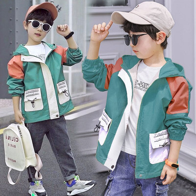 Pavasara rudens zēnu jaka ar kapuci Skolas apģērbi gari bērnu topi vējjakas zēnu ūdensnecaurlaidīgi apģērbi ar piedurknēm 4–14 gadi