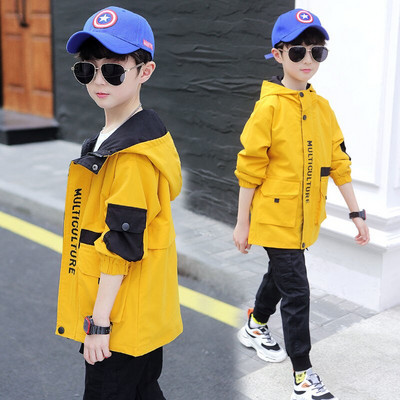 Pavasara rudens zēnu jaka ar kapuci Skolas apģērbi gari bērnu topi vējjakas zēnu ūdensnecaurlaidīgi apģērbi ar piedurknēm 4–14 gadi
