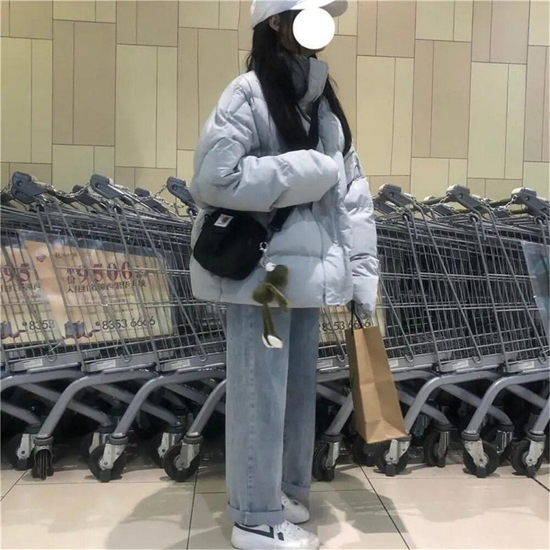 Vienkārša universāla silta korejiešu stila sieviešu kokvilnas jaka vienkrāsains, liels parks Harajuku 2022. gada pavasara ziemas brīvs rāvējslēdzēja mētelis