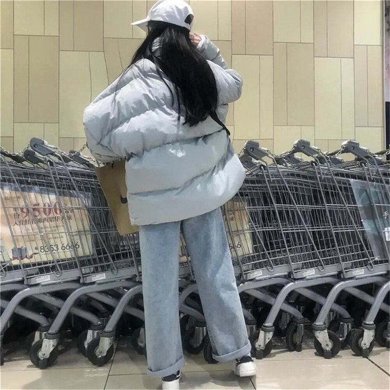 Vienkārša universāla silta korejiešu stila sieviešu kokvilnas jaka vienkrāsains, liels parks Harajuku 2022. gada pavasara ziemas brīvs rāvējslēdzēja mētelis