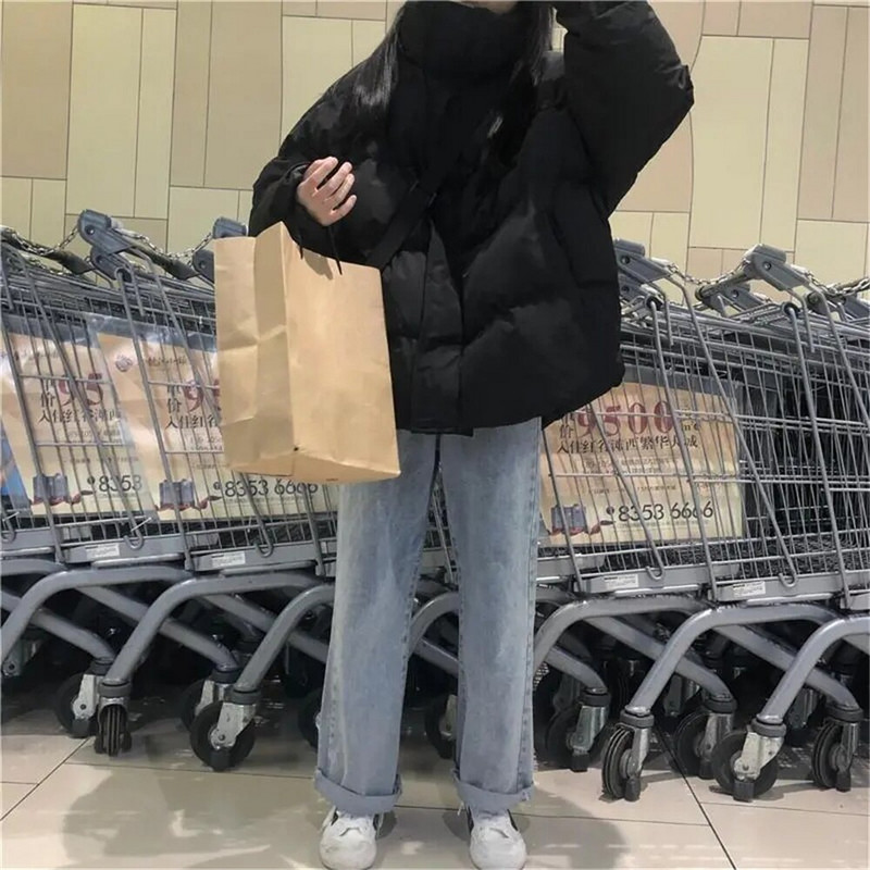 Vienkārša universāla silta korejiešu stila sieviešu kokvilnas jaka vienkrāsains, liels parks Harajuku 2022. gada pavasara ziemas brīvs rāvējslēdzēja mētelis