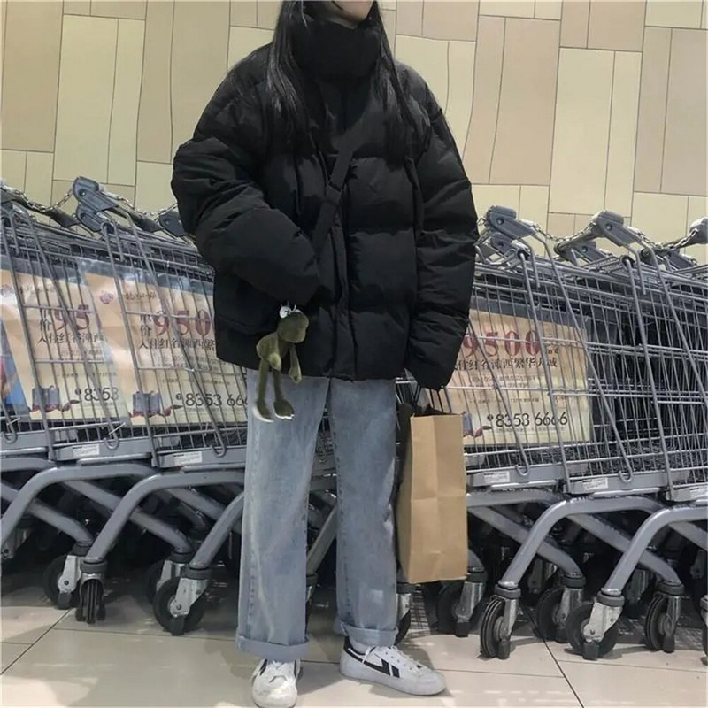 Vienkārša universāla silta korejiešu stila sieviešu kokvilnas jaka vienkrāsains, liels parks Harajuku 2022. gada pavasara ziemas brīvs rāvējslēdzēja mētelis