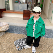 Rudens zēnu mode Zaļās brīvas jakas Bērnu īsas ikdienas īsas drēbes