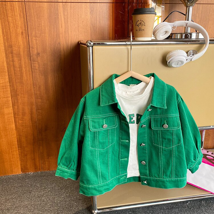 Rudens zēnu mode Zaļās brīvas jakas Bērnu īsas ikdienas īsas drēbes