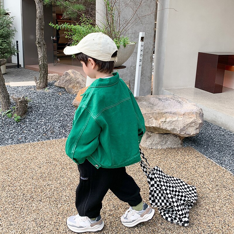 Rudens zēnu mode Zaļās brīvas jakas Bērnu īsas ikdienas īsas drēbes