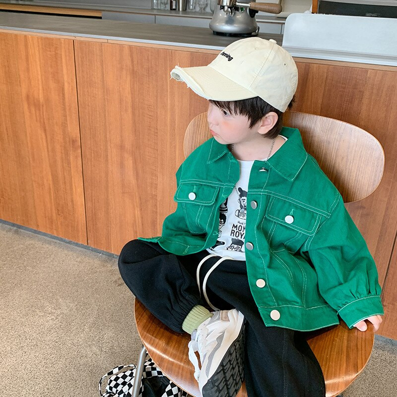 Rudens zēnu mode Zaļās brīvas jakas Bērnu īsas ikdienas īsas drēbes