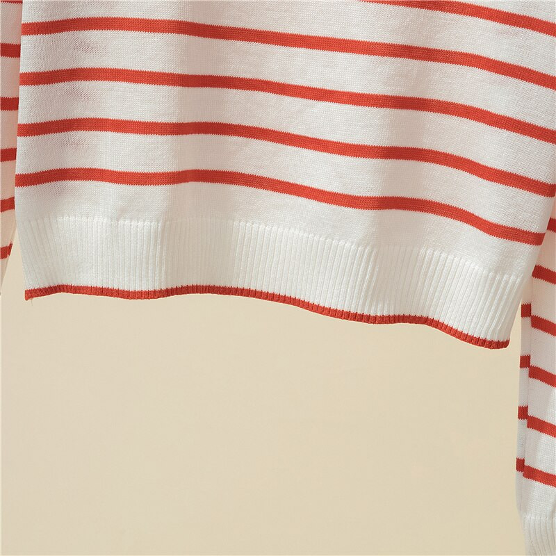 Πουλόβερ με ριγέ V λαιμόκοψη Γυναικείο πουλόβερ πόλο νωρίς το φθινόπωρο Casual μπλουζάκια με μακρυμάνικα πλεκτά πουλόβερ πουλόβερ