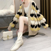 Κέντημα καρδιάς Ζακέτα Γυναικεία Μόδα V Λαιμόκοψη Χρώμα Flocking Πουλόβερ Γυναικεία Φαρδιά και καθημερινά πλεκτά ρούχα ζακέτα