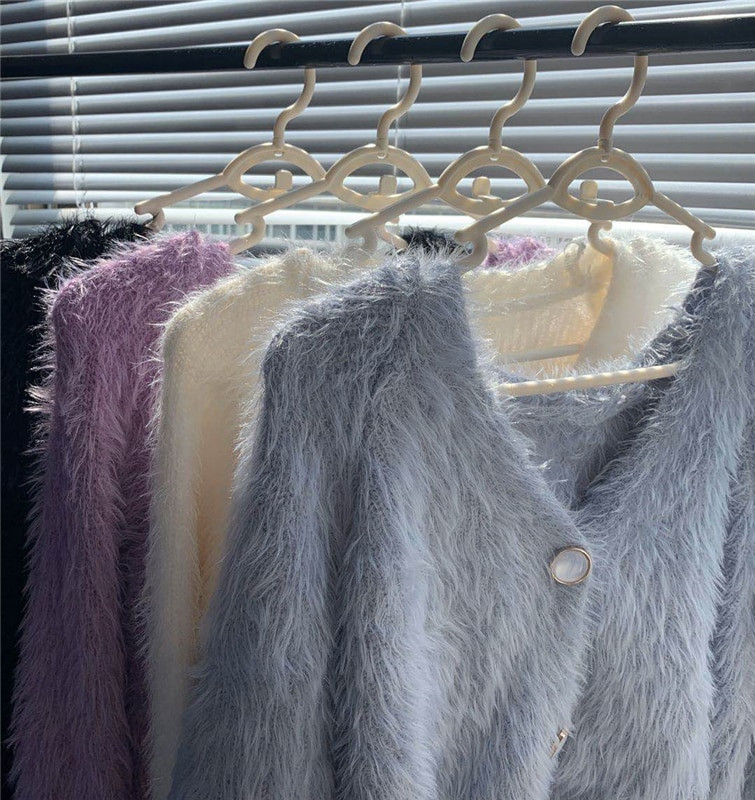 Απαλά πουλόβερ μοχέρ Ζακέτες Γυναικείες πλεκτές με λαιμόκοψη σε σχήμα V με όλο το μανίκι Cropped Ζακέτα Lady μονόπλευρο πουλόβερ Crop tops