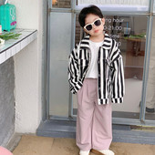 Rudens modes zēnu ikdienas jakas ar vertikālām svītrām Bērnu mazgātas kokvilnas mēteļi