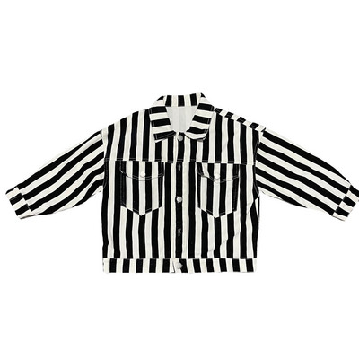 Rudens modes zēnu ikdienas jakas ar vertikālām svītrām Bērnu mazgātas kokvilnas mēteļi