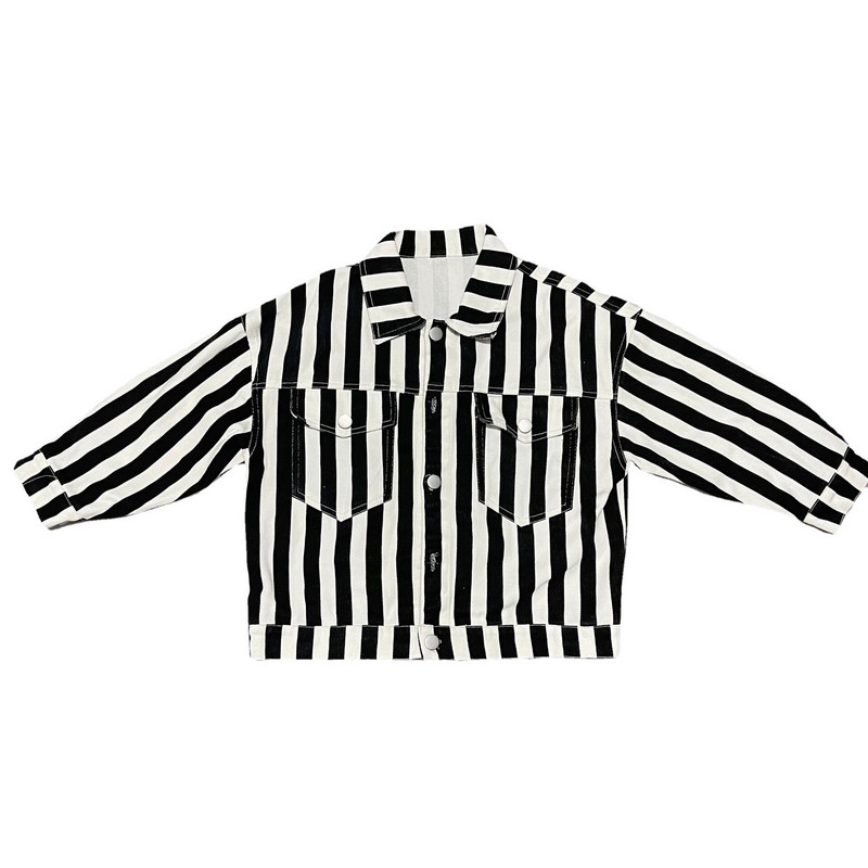 Rudens modes zēnu ikdienas jakas ar vertikālām svītrām Bērnu mazgātas kokvilnas mēteļi