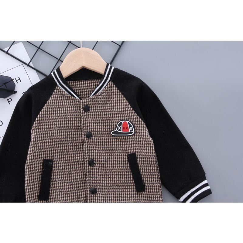 Zēnu Modes Beisbola Uniforma Jaka Bērnu Ikdienas Mētelis Jauns Pavasaris Rudens Bērnu Virsdrēbes Plaids Tops 1-5 gadi