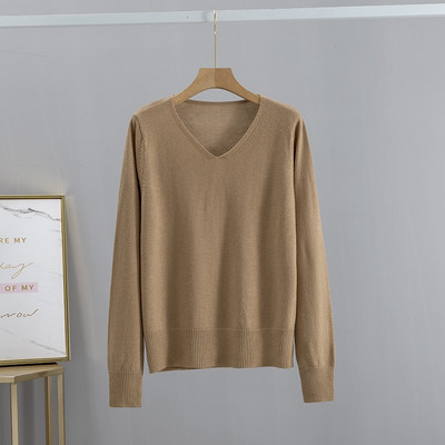 GIGOGOU Candy Color Sieviešu džemperi Rudens Ziemas V kakla sieviešu džemperi Džemperi ar garām piedurknēm Sieviešu džemperi Top Pull Femme