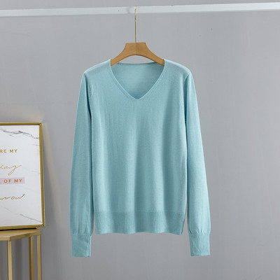 GIGOGOU Candy Color Sieviešu džemperi Rudens Ziemas V kakla sieviešu džemperi Džemperi ar garām piedurknēm Sieviešu džemperi Top Pull Femme