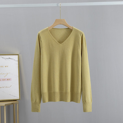 GIGOGOU Candy Color Sieviešu džemperi Rudens Ziemas V kakla sieviešu džemperi Džemperi ar garām piedurknēm Sieviešu džemperi Top Pull Femme