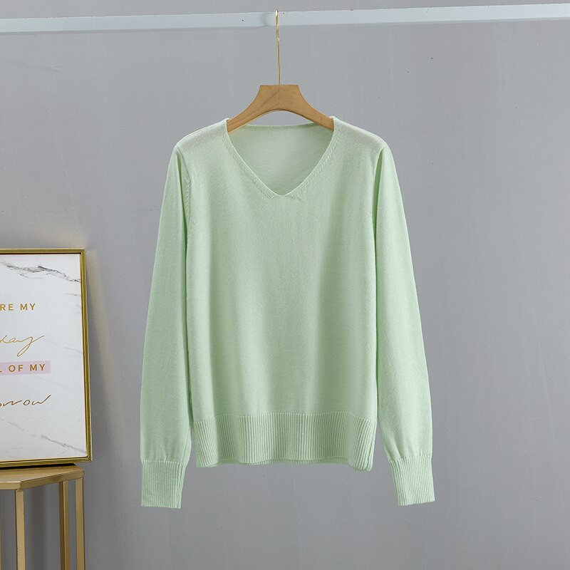 GIGOGOU Candy Color Sieviešu džemperi Rudens Ziemas V kakla sieviešu džemperi Džemperi ar garām piedurknēm Sieviešu džemperi Top Pull Femme