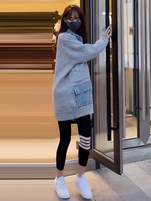 Πλεκτό τζιν με ραφές Γυναικείο παλτό χειμωνιάτικο ριχτό μανίκι νυχτερίδα Ζακέτα Φαρδύ μονό στήθος πουλόβερ 2021