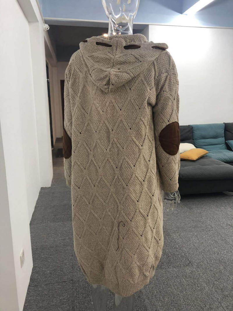 Garš džemperis Sieviešu jakas Vintage Eleganta ar kapuci rudens rudens ziemas trikotāžas biezi džemperi Harajuku Maxi Streetwear jakas