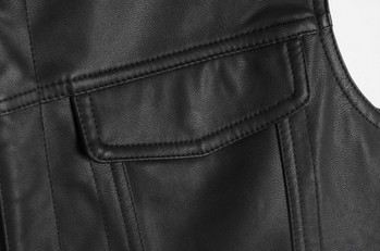 Мъжка жилетка Черна байкерска мотоциклетна хип-хоп жилетка Мъжка пънк изкуствена кожа Пролетна кожена жилетка без ръкави Плюс размер Свободна ежедневна