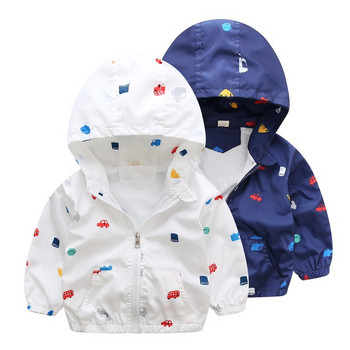 Нови годишни и есенни детски якета Ежедневни детски връхни дрехи/палта с качулка 1-7T Сини и бели якета за момчета CQ03