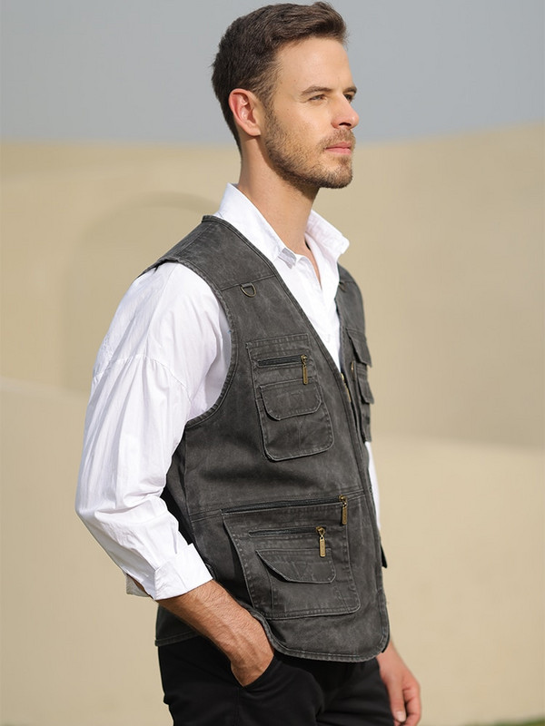 Vīriešu rudens vairāku kabatu militārā taktiskā veste Jauna ikdienas jakas bez piedurknēm Vīriešu makšķerēšanas fotogrāfa golfa veste vīrieša veste