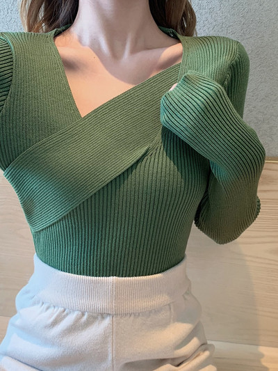 AOSSVIAO seksīgs džemperis ar V kakla izgriezumu Sieviešu džemperi Modes džemperis Sieviešu ziema 2022 Rudens Pulovers Sieviešu džemperis Džemperis Truien Dames