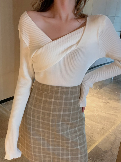 AOSSVIAO seksīgs džemperis ar V kakla izgriezumu Sieviešu džemperi Modes džemperis Sieviešu ziema 2022 Rudens Pulovers Sieviešu džemperis Džemperis Truien Dames