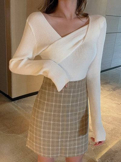 AOSSVIAO seksīgs džemperis ar V kakla izgriezumu Sieviešu džemperi Modes džemperis Sieviešu ziema 2022 Rudens Pulovers Sieviešu džemperis Džemperis Truien Dames