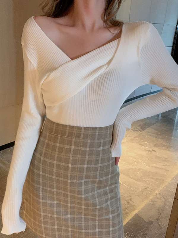 AOSSVIAO seksīgs džemperis ar V kakla izgriezumu Sieviešu džemperi Modes džemperis Sieviešu ziema 2022 Rudens Pulovers Sieviešu džemperis Džemperis Truien Dames