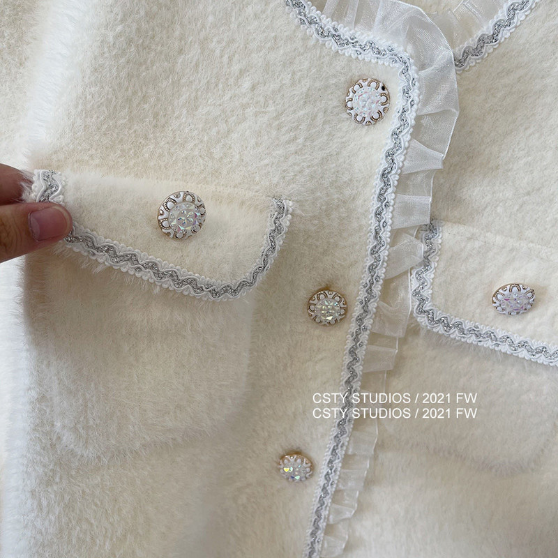 Korėjietiškos mados raukiniai kašmyro megztiniai, moteriški Kawaii saldūs kaklo trumpi megztiniai paltai Elegantiški laisvi ilgomis rankovėmis megzti viršūnės