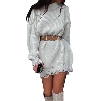 Μακρυμάνικο Μίνι Πουλόβερ Γυναικείο Πράσινο Γυναικείο Casual Φαρδύ Φθινοπωρινό Ρούχα Πλεκτό Κοντό Χειμερινό Γυναικείο Φόρεμα 2021