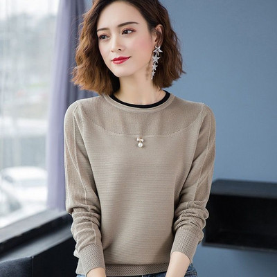 Mezginiai ilgomis rankovėmis apatiniai marškinėliai pavasario rudens moteriškas naujas palaidas megztinis megztinis