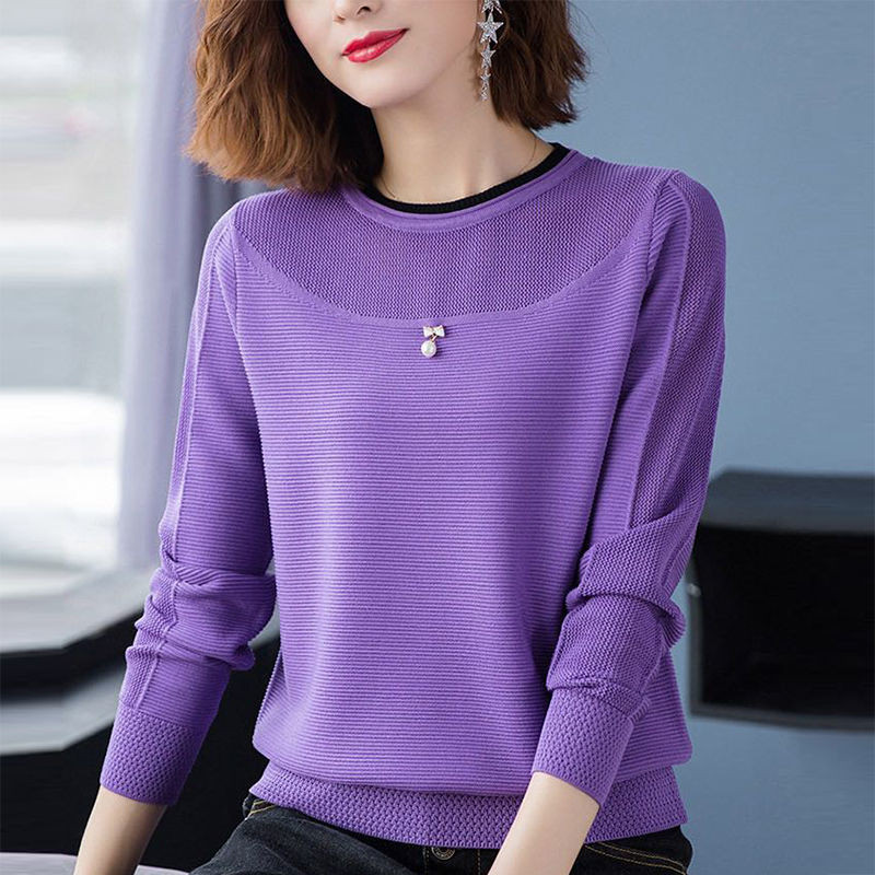 Mezginiai ilgomis rankovėmis apatiniai marškinėliai pavasario rudens moteriškas naujas palaidas megztinis megztinis
