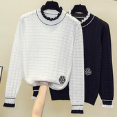 Rudens ziema sievietes Ziedu izšuvumi džemperis brīvs ikdienišķs garš Piedurknēm volānu apkakle Patchwork Spring Lielizmēra pulovers