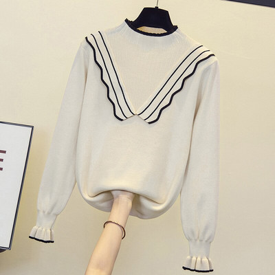 Rudens ziema sievietes Ziedu izšuvumi džemperis brīvs ikdienišķs garš Piedurknēm volānu apkakle Patchwork Spring Lielizmēra pulovers