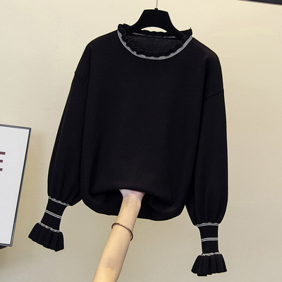 Rudens ziema sievietes Ziedu izšuvumi džemperis brīvs ikdienišķs garš Piedurknēm volānu apkakle Patchwork Spring Lielizmēra pulovers