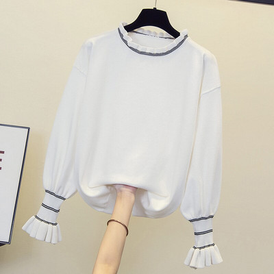 Rudens ziema sievietes Ziedu izšuvumi džemperis brīvs ikdienišķs garš Piedurknēm volānu apkakle Patchwork Spring Lielizmēra pulovers