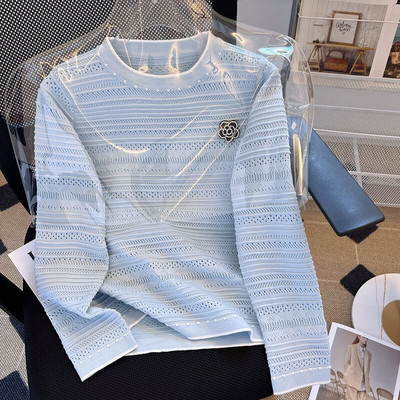 Rudens ziema sievietes Ziedu izšuvumi džemperis brīvs ikdienišķs garš Piedurknēm volānu apkakle Patchwork Spring Lielizmēra pulovers