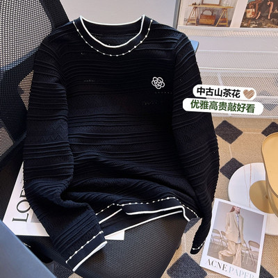 Rudens ziema sievietes Ziedu izšuvumi džemperis brīvs ikdienišķs garš Piedurknēm volānu apkakle Patchwork Spring Lielizmēra pulovers